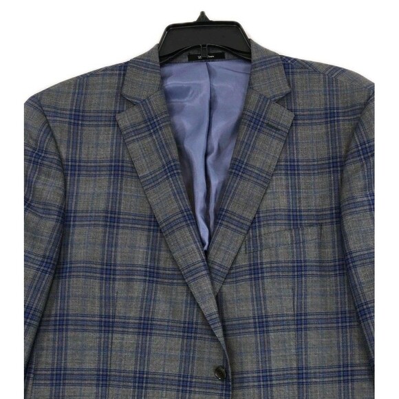 Enzo Tovare Blazer Mens 46R Gray Blue Windowpane Plaid 2 Button Sport Coat Wool - Picture 3 of 16